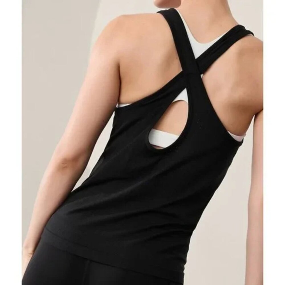 Athleta In Motion Seamless Criss Cross Tank Large Black NWOT